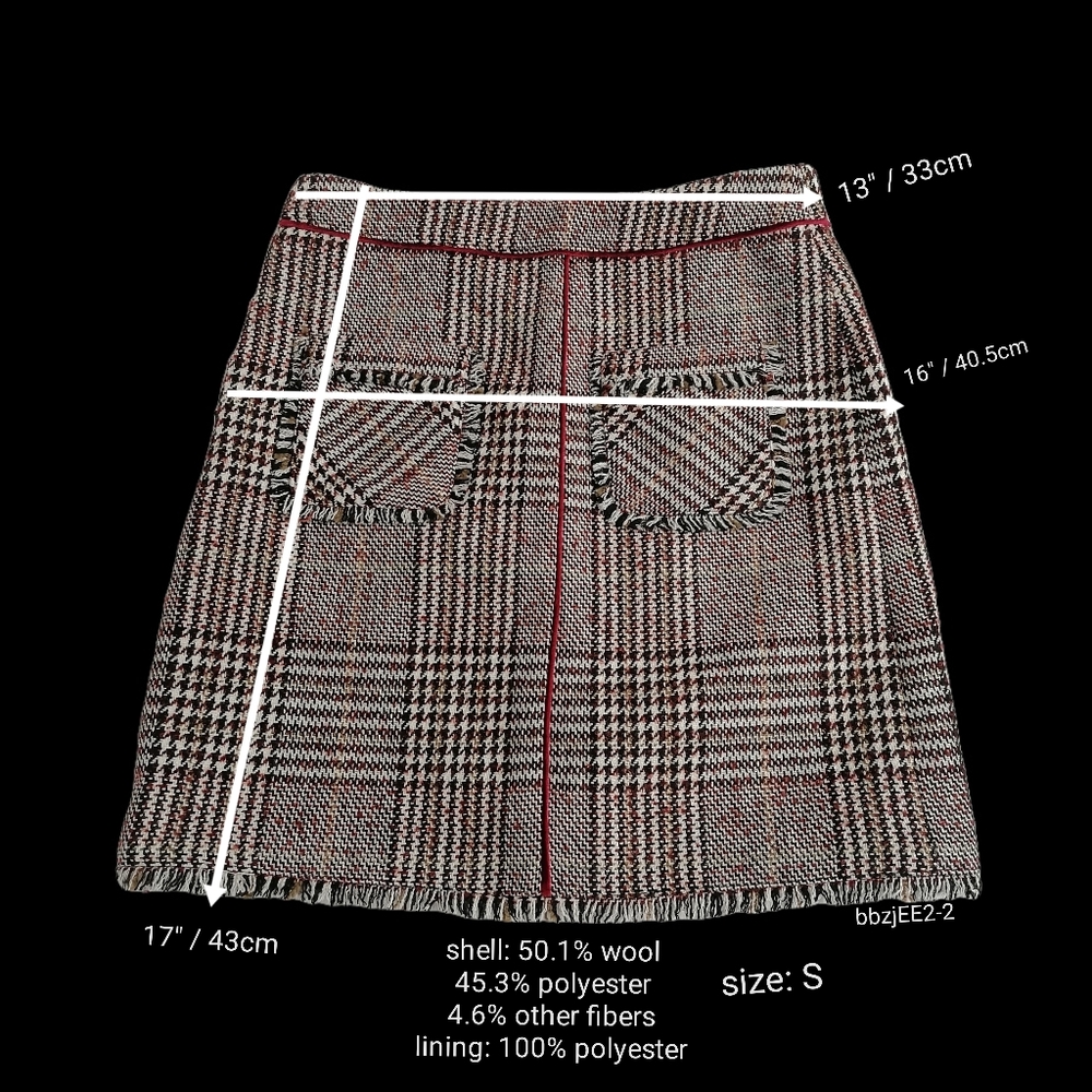 size S, wool-blend plaid skirt
